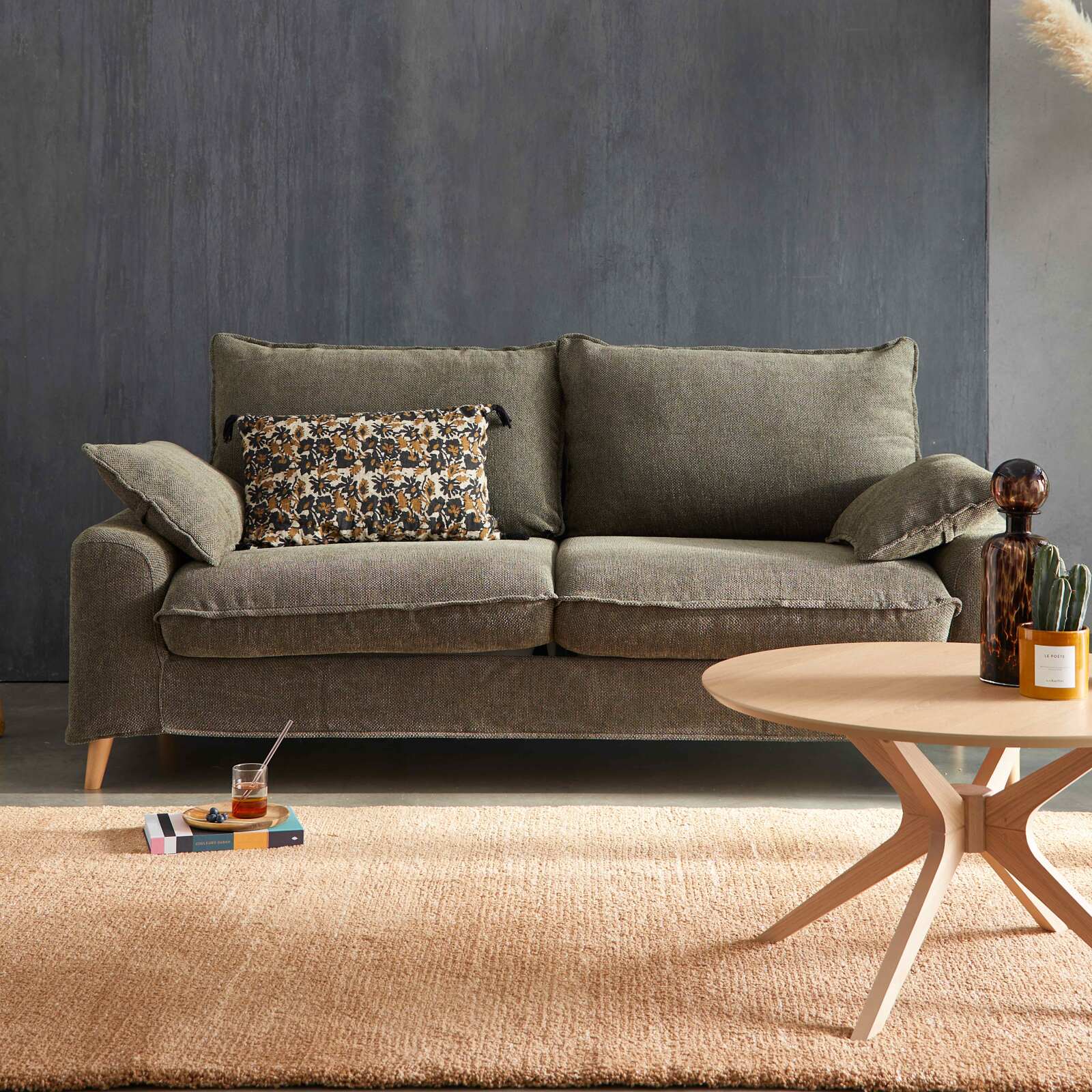 Tavolina da salotto rotondo impiallacciato in rovere Ø 80 cm