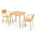 Tavolo da giardino quadrato 75 x 75 cm e 2 sedie con braccioli in alluminio