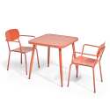 Tavolo da giardino quadrato 75 x 75 cm e 2 sedie con braccioli in alluminio