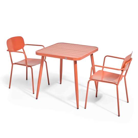 Tavolo da giardino quadrato 75 x 75 cm e 2 sedie con braccioli in alluminio