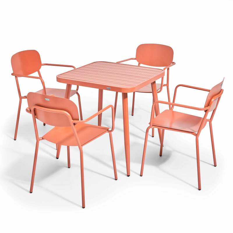 Tavolo da giardino quadrato 75 x 75 cm e 4 sedie con braccioli in alluminio