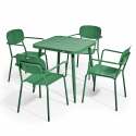 Tavolo da giardino quadrato 75 x 75 cm e 4 sedie con braccioli in alluminio