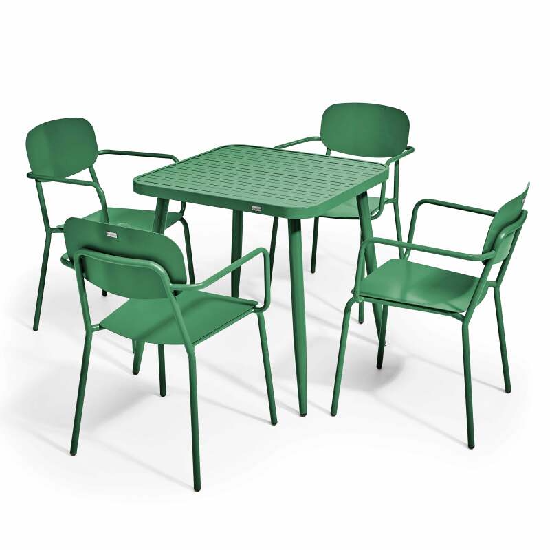Tavolo da giardino quadrato 75 x 75 cm e 4 sedie con braccioli in alluminio