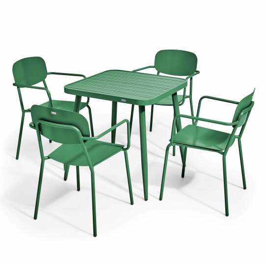 Tavolo da giardino quadrato 75 x 75 cm e 4 sedie con braccioli in alluminio