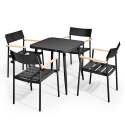 Tavolo da giardino quadrato 75 x 75 x 76 cm e 4 sedie con braccioli in alluminio e legno