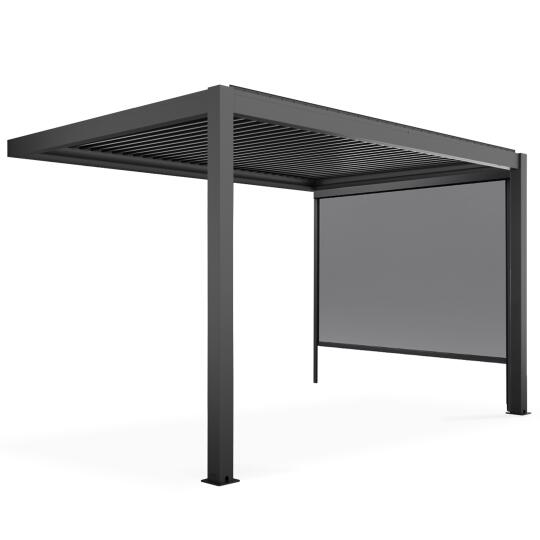 Pergola bioclimatica in alluminio addossata di 3x4 m con 1, 2 o 3 tende da sole