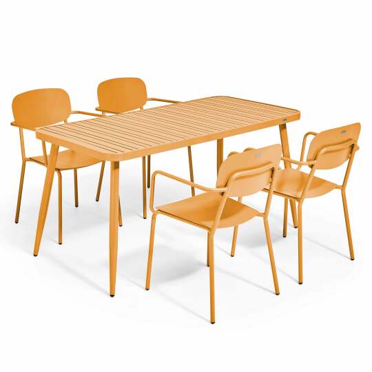 Tavolo da giardino rettangolare 150 x 75 cm con 4 poltroncine in alluminio
