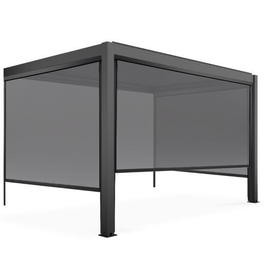 Pergola bioclimatica addossata in alluminio 3x4m con 1, 2 o 3 tende da sole | Oviala