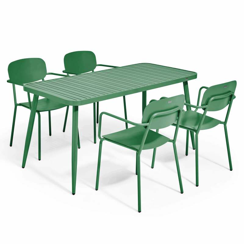 Tavolo da giardino rettangolare 150 x 75 cm con 4 poltroncine in alluminio
