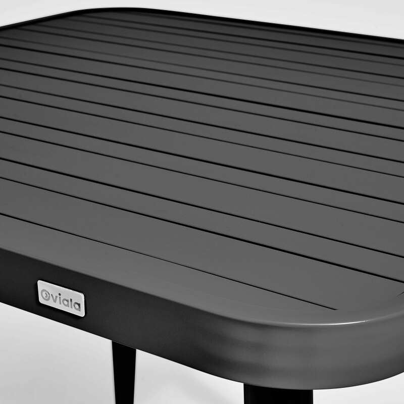 Table de jardin rectangulaire 150 x 75 cm avec 4 chaises avec accoudoirs en aluminium et bois (3/7)