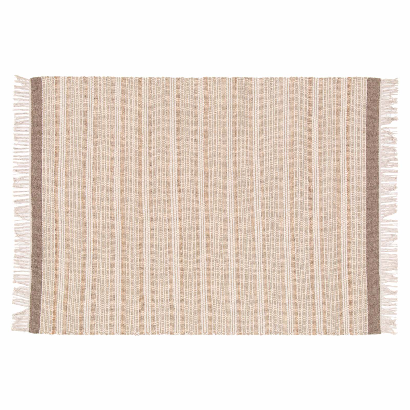 Tappeto rettangolare in lana e iuta rigato, a tessitura piatta a pelo corto