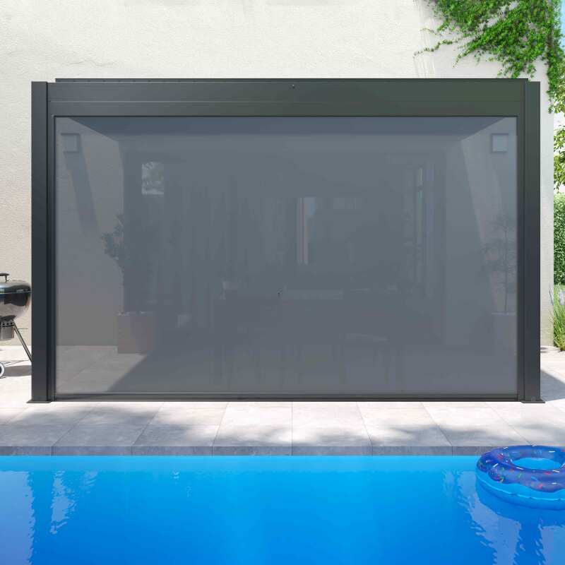 Pergola bioclimatica in alluminio addossata di 3x4 m con 1, 2 o 3 tende da sole