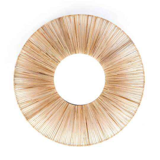 Specchio rotondo a rilievo in rattan naturale e metallo | Oviala