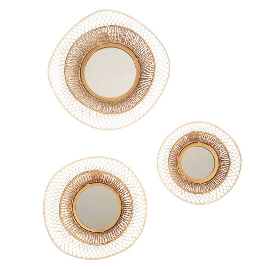 Set di 3 specchi in metallo, forma organica, finitura beige dorato | Oviala