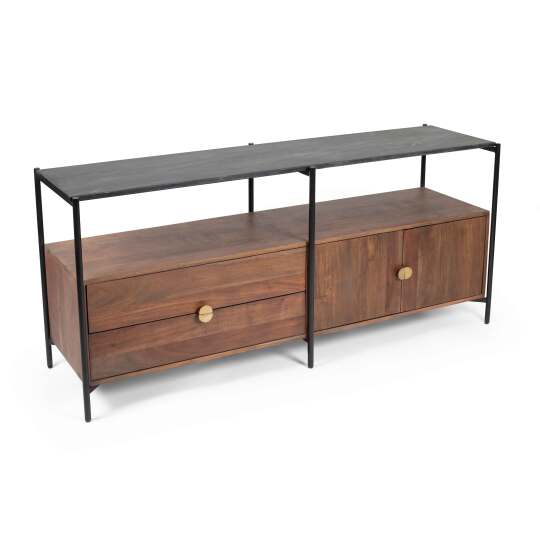 Mobile TV in marmo con contenitore in acacia massiccia 152 cm