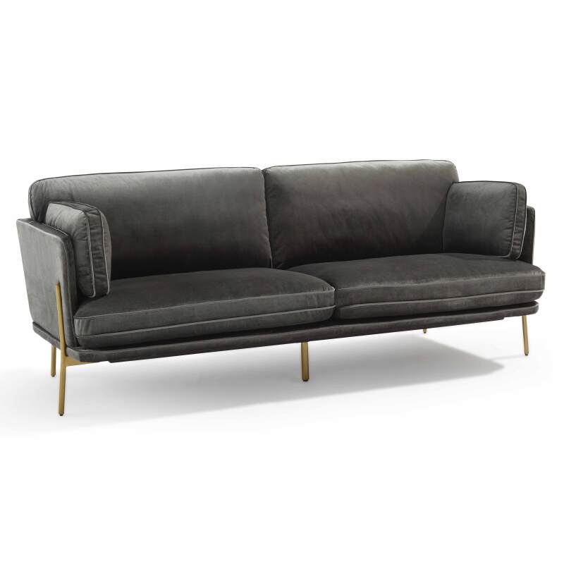 Divano a 3 posti in velluto e legno FSC® con gambe in ottone