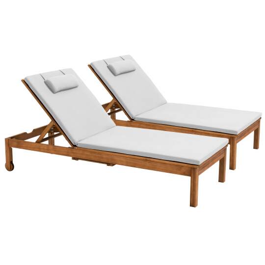 Set di 2 lettini prendisole con ripiano in legno di eucalipto | Oviala