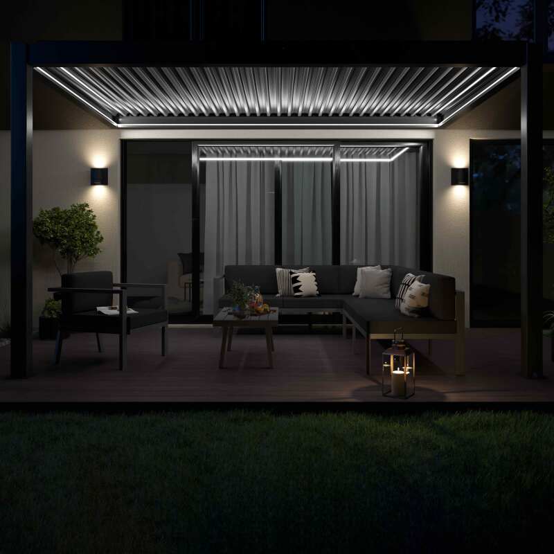 Pergola bioclimatica a sporgere in alluminio 3x4m motorizzata con illuminazione a LED