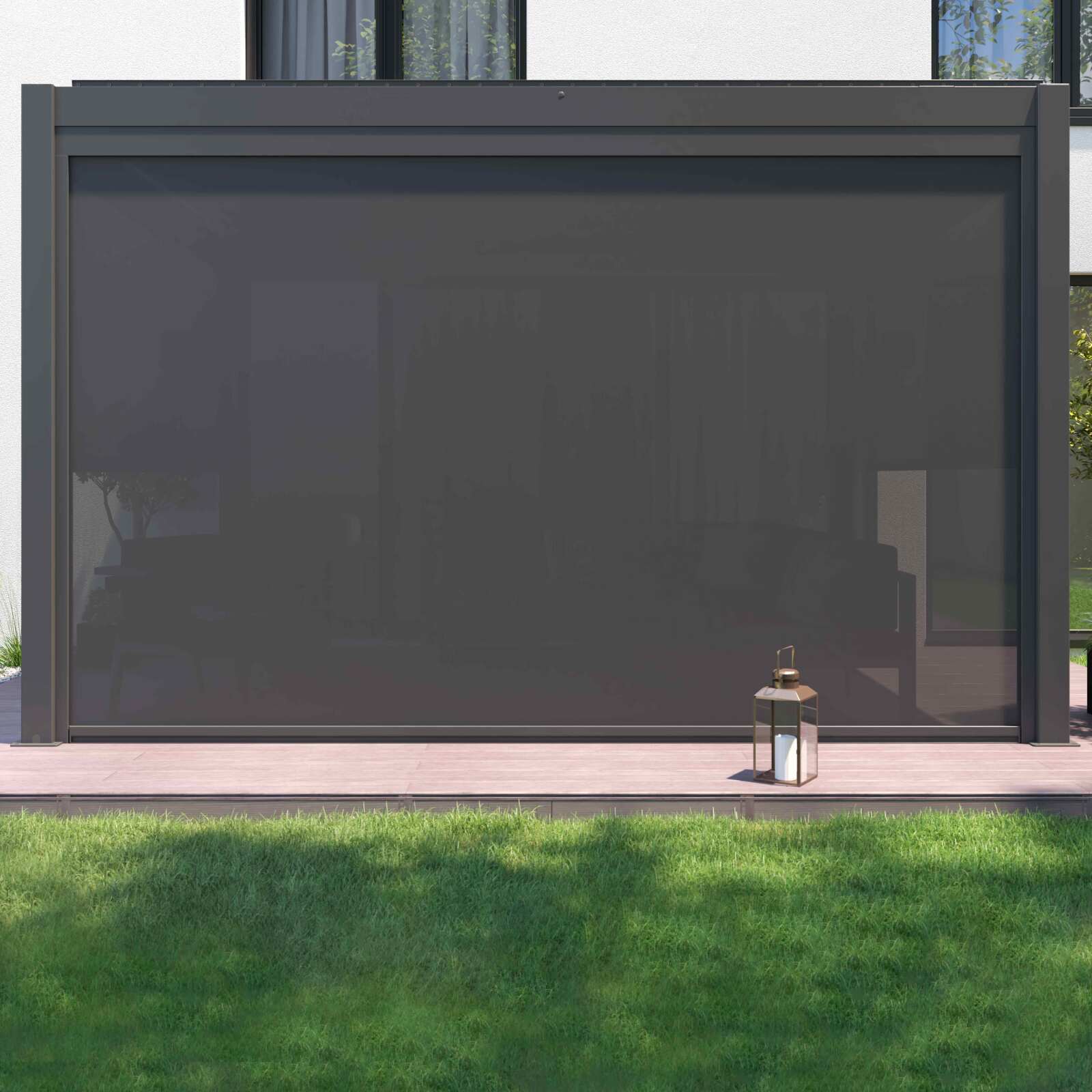 Pergola addossata in alluminio 3x4m motorizzata/illuminata con 1, 2 o 3 tende da sole