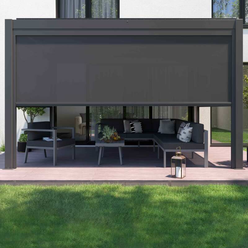 Pergola addossata in alluminio 3x4m motorizzata/illuminata con 1, 2 o 3 tende da sole