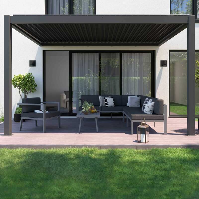 Pergola addossata in alluminio 3x4m motorizzata/illuminata con 1, 2 o 3 tende da sole