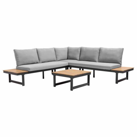 Salotto da giardino angolare basso 6 posti in alluminio e legno | Oviala