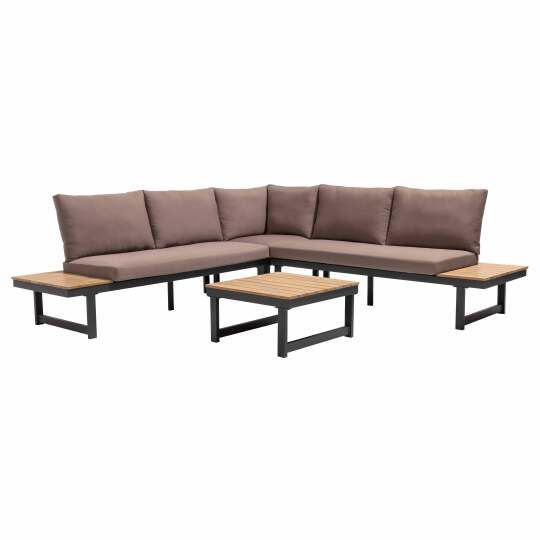Salotto da giardino basso ad angolo a 6 posti in alluminio e legno FSC®