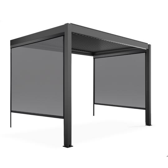 Pergola bioclimatica addossata in alluminio 3x3 m con 1, 2 o 3 tende da sole | Oviala