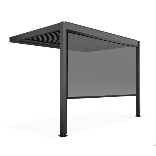 Pergola bioclimatica in alluminio addossata di 3x3 m con 1, 2 o 3 tende da sole