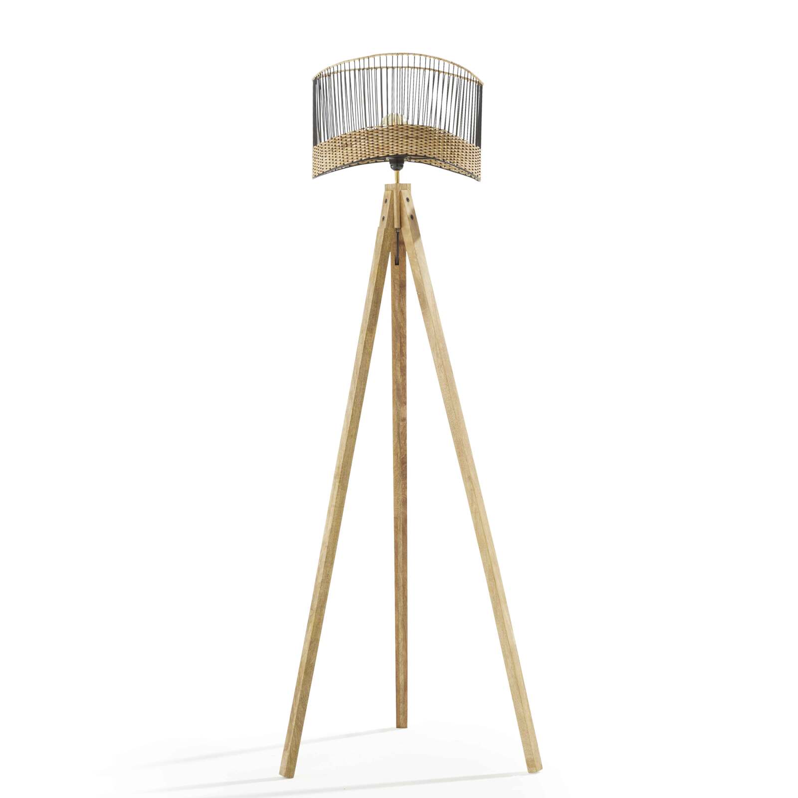 Lampada da terra in legno massello di mango e rattan