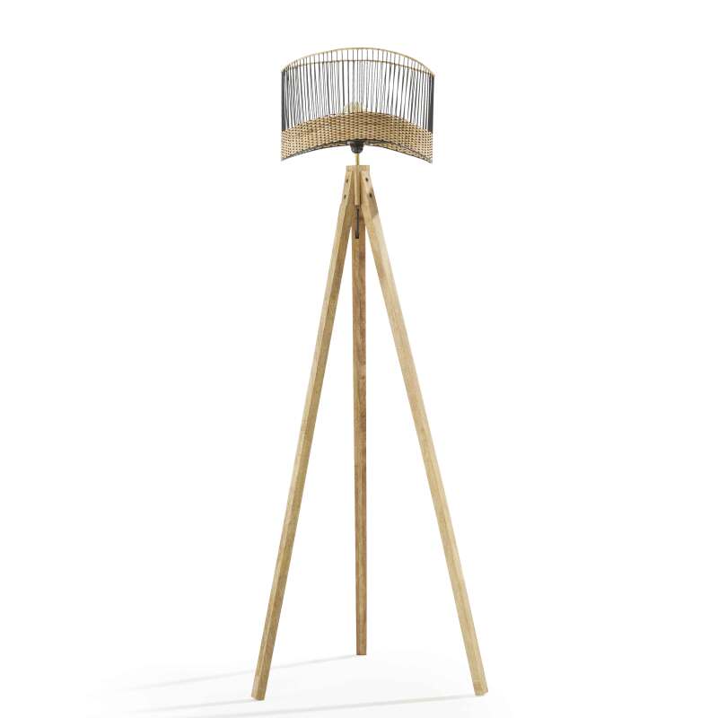 Lampada da terra in legno massello di mango e rattan