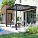 Pergola bioclimatica in alluminio addossata di 3x3 m con 1, 2 o 3 tende da sole