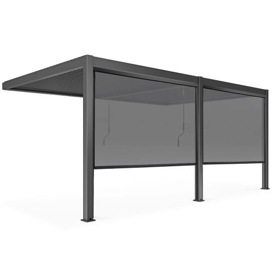 Pergola bioclimatica in alluminio addossata di 3x6 m con 2 o 4 tende da sole