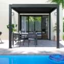 Pergola bioclimatica autoportante in alluminio di 3x3 m con 1, 2 o 3 tende da sole