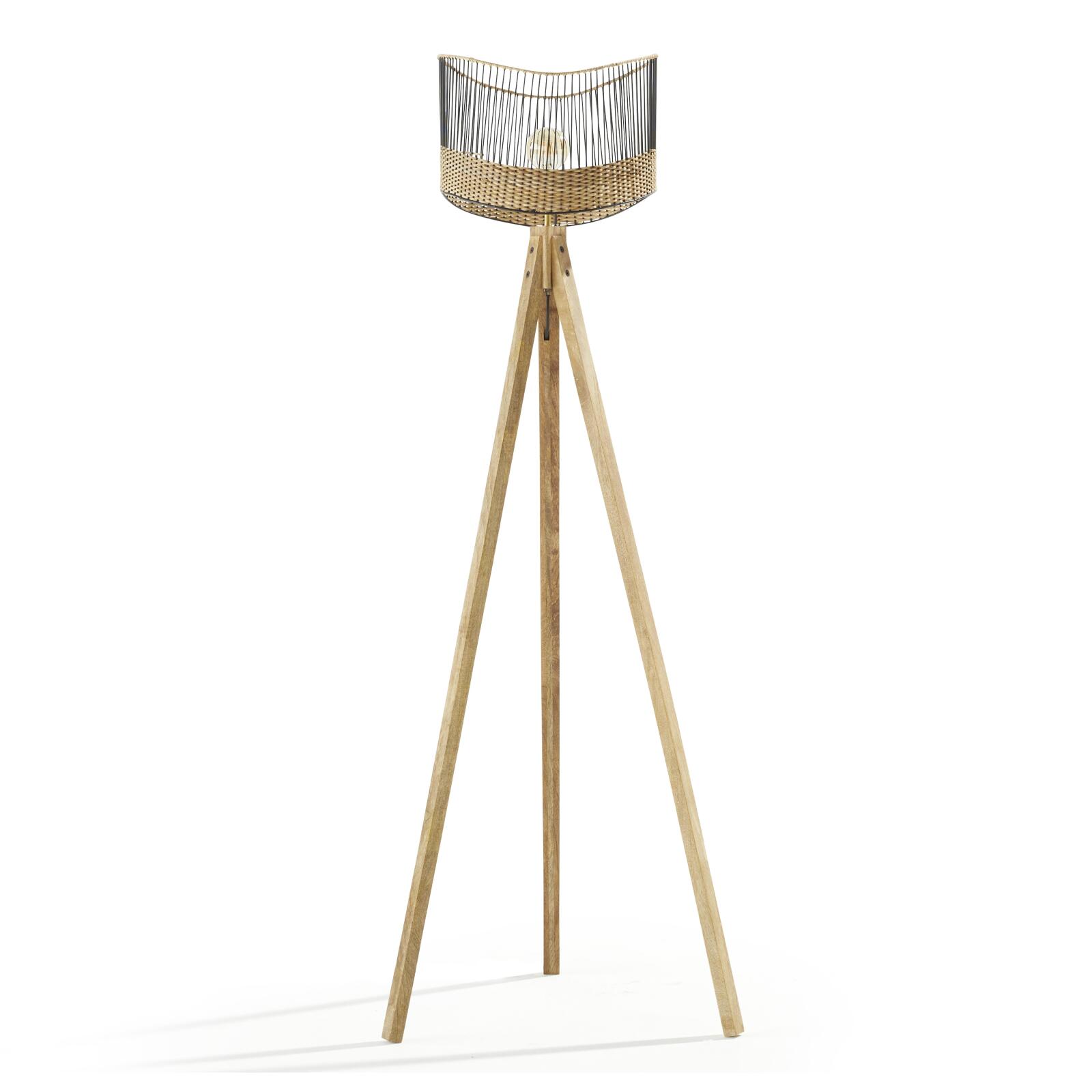 Lampada da terra in legno massello di mango e rattan