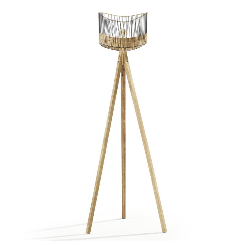 Lampada da terra in legno massello di mango e rattan