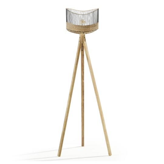 Lampada da terra in legno massello di mango e rattan