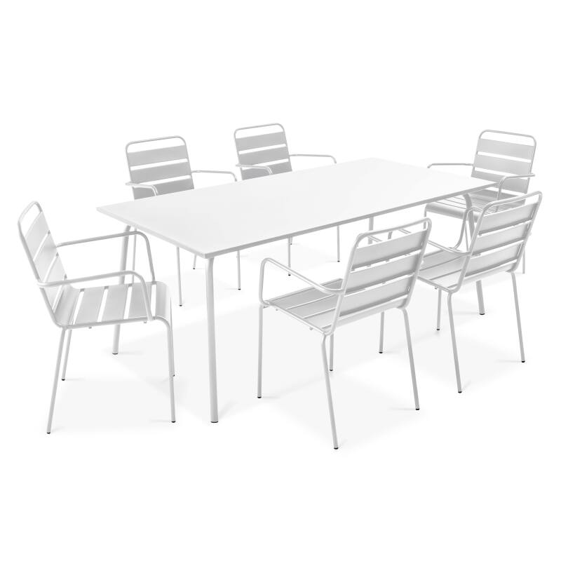 Tavolo da giardino rettangolare 180 x 90 cm e 6 sedie con braccioli in metallo
