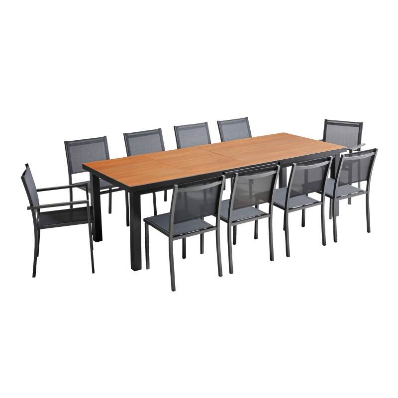 Set tavolo allungabile da giardino rettangolare 320 x 100 x 76 cm con 8 sedie e 2 sedie con braccioli