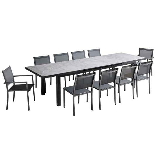 Set tavolo allungabile da giardino rettangolare 320 x 100 x 76 cm con 8 sedie e 2 sedie con braccioli