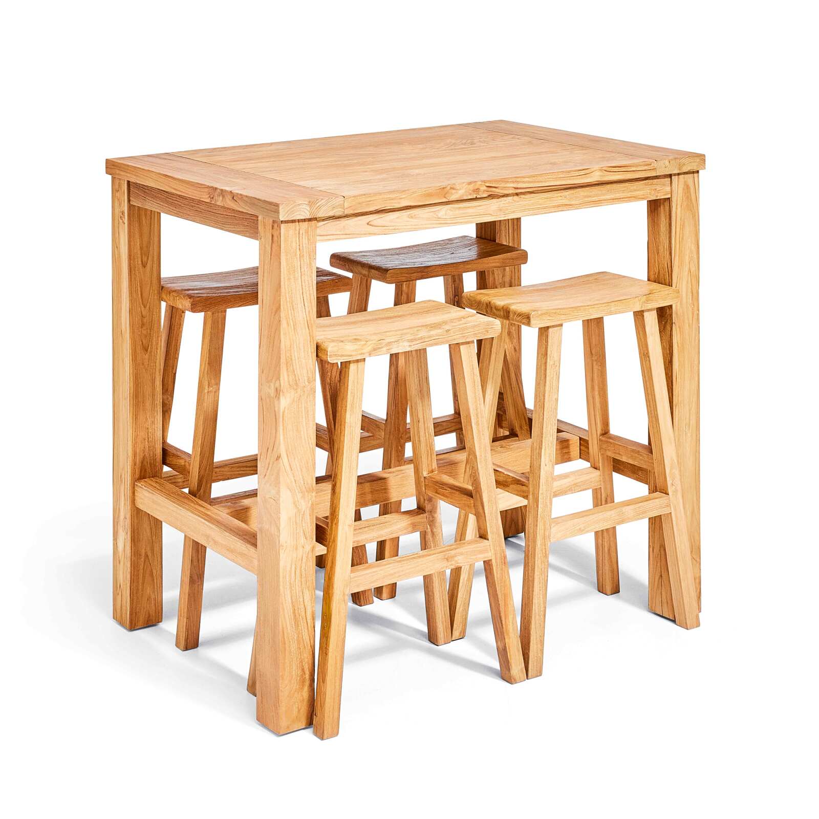 Tavolo e 4 sgabelli da bar in massello di teak riciclato FSC®
