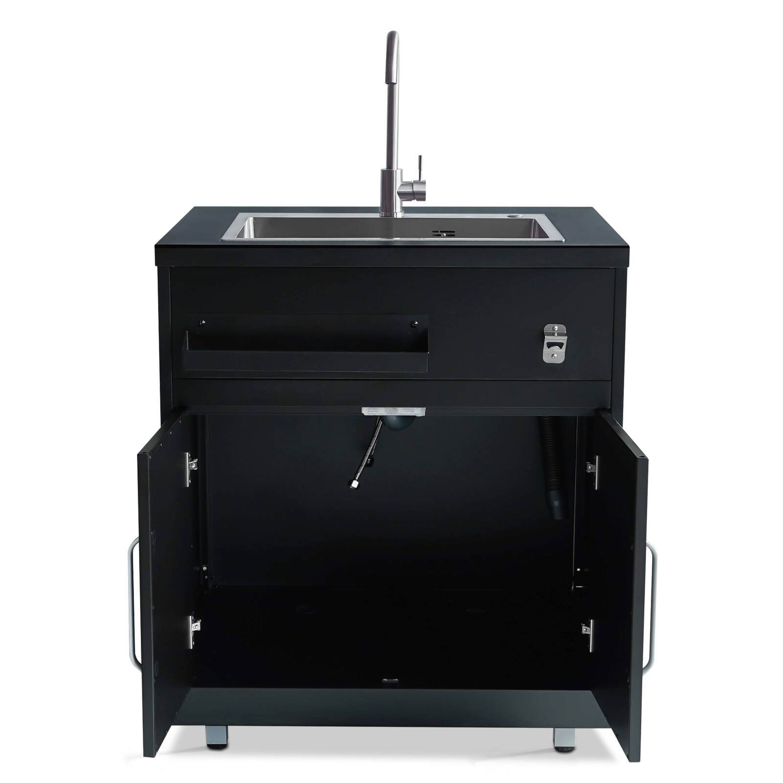 Lavello con 2 ante in acciaio nero per cucina esterna