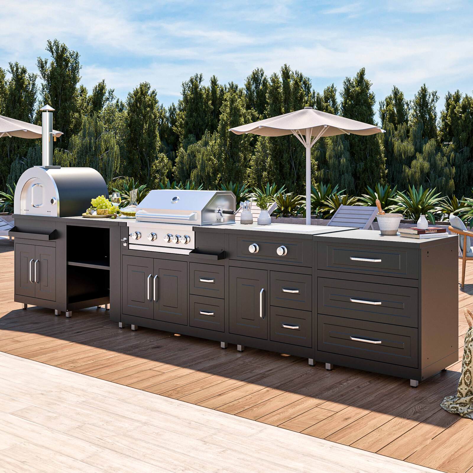 Modulo cucina a gas in acciaio a 2 fuochi per cucine da esterno