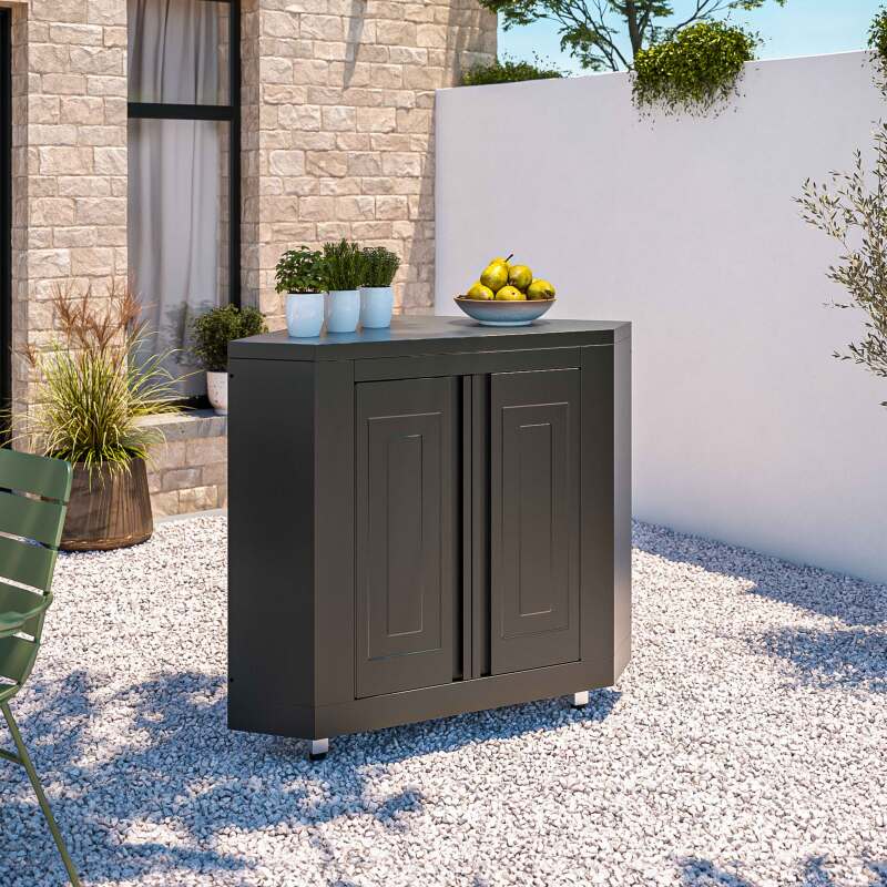 Cucina da esterno angolare a 6 elementi con lavello e 2 moduli cottura