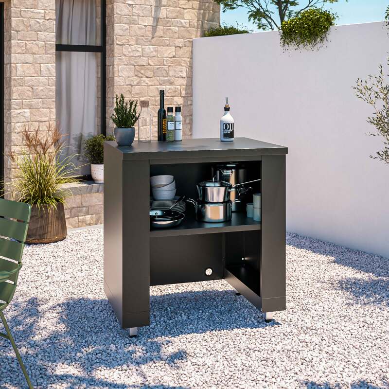Cucina da esterno angolare a 6 elementi con lavello e 2 moduli cottura
