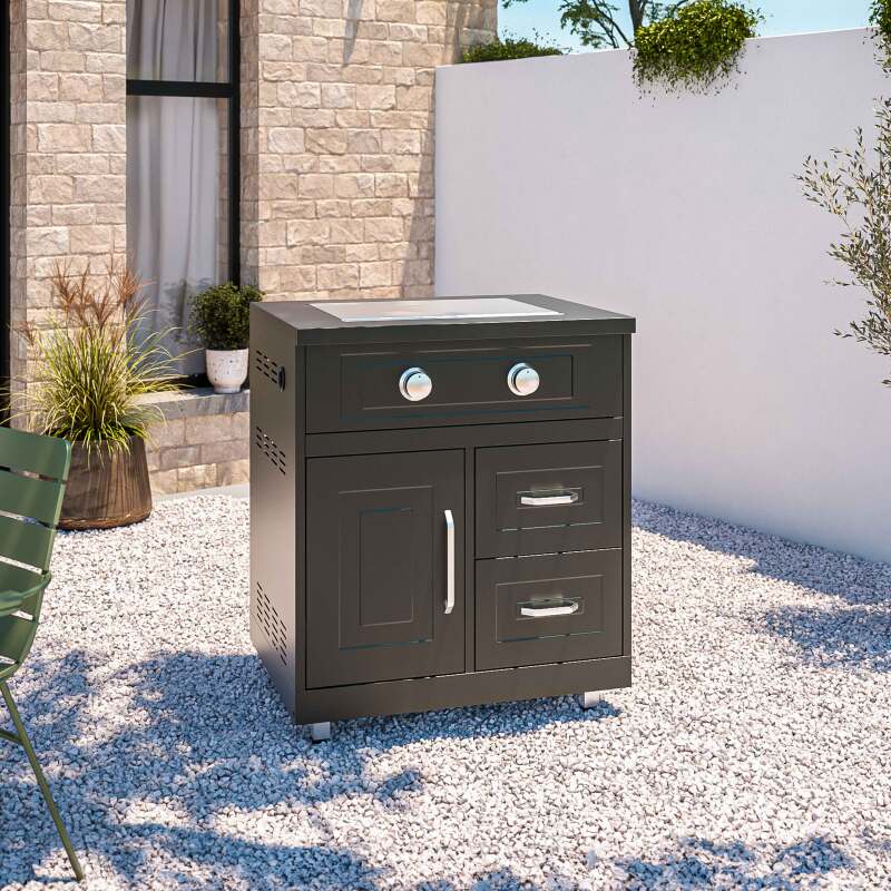 Cucina da esterno angolare a 6 elementi con lavello e 2 moduli cottura