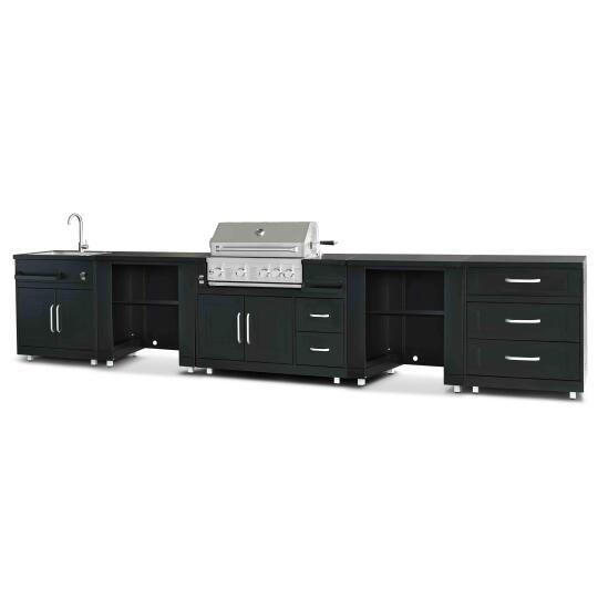 Cucina da esterno in metallo con lavatoio da esterno, barbecue e spazio - 5 moduli | Oviala