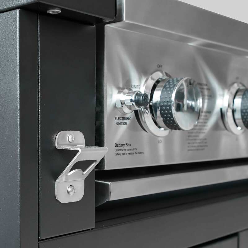 Cucina da esterno angolare a 4 elementi con lavello e modulo cottura barbecue