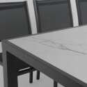 Tavolo da giardino 230 x 95 cm in ceramica effetto marmo con 8 sedie senza braccioli e 2 sedie con braccioli