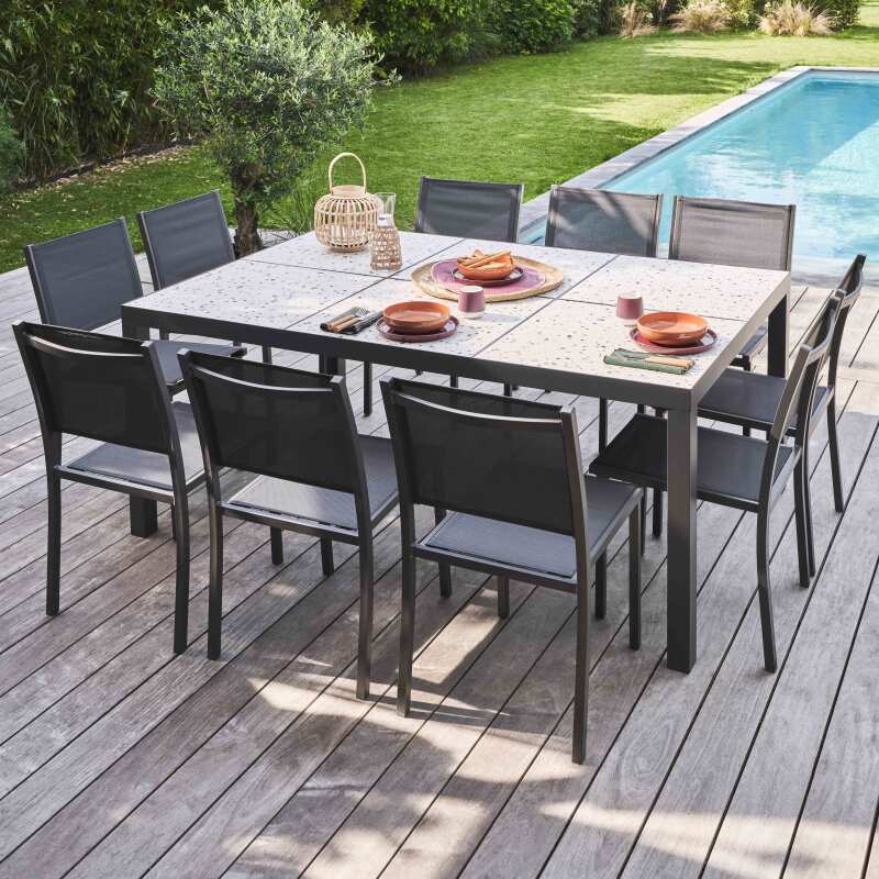 Tavolo da giardino in ceramica effetto terrazzo (182 x 121 x 74 cm)